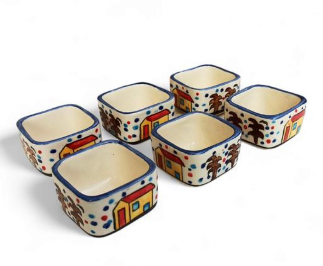 Huts Handpainted Dip/Chutney Bowls Set