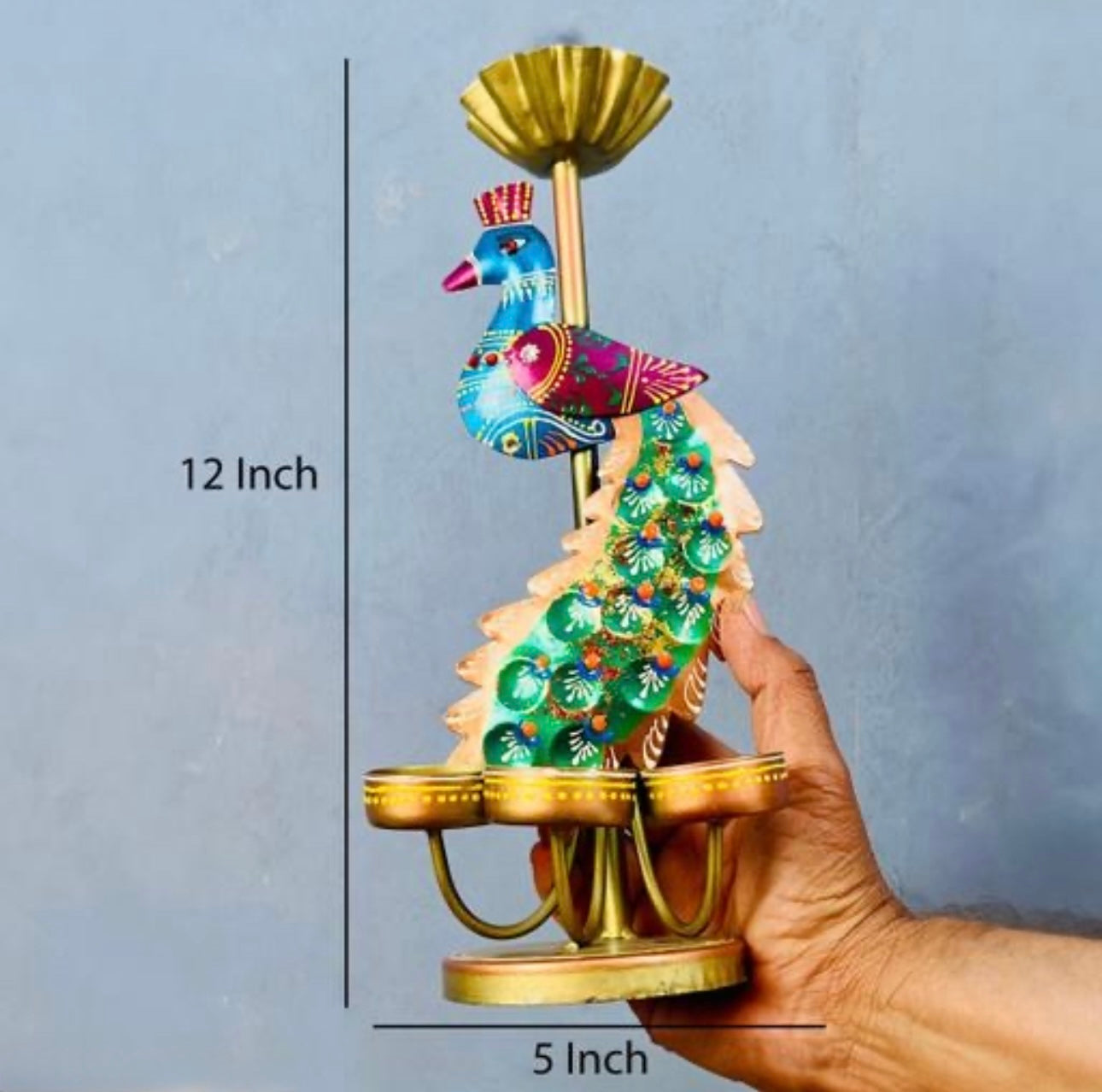 Handcrafted Antique Rustic Peacock Tea-light Candle Holder/Stand - Set of 2