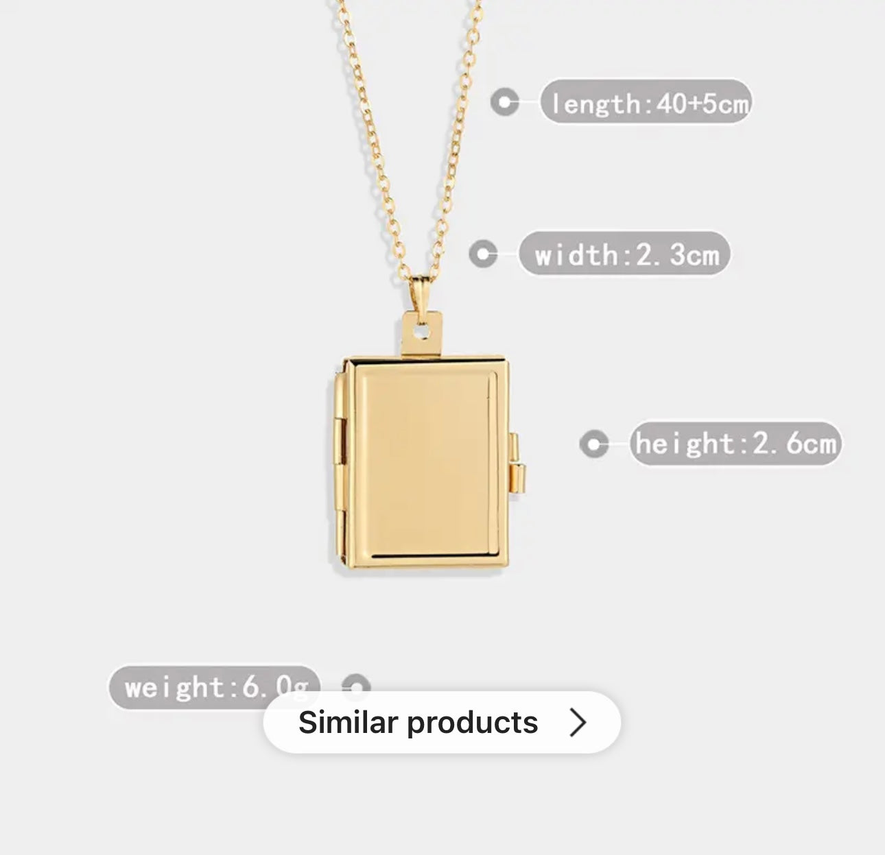 Premium Square Photo Frame Locket 18K Gold Plated
