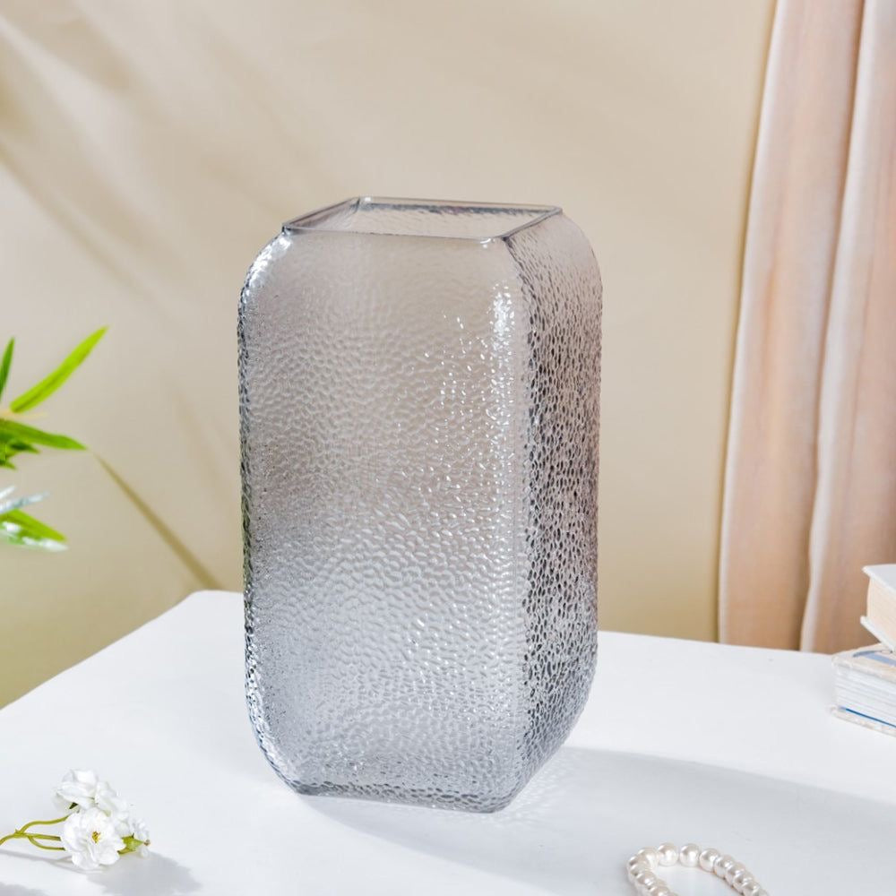 Decorative Pebble Patterned Glass Vase - Grey