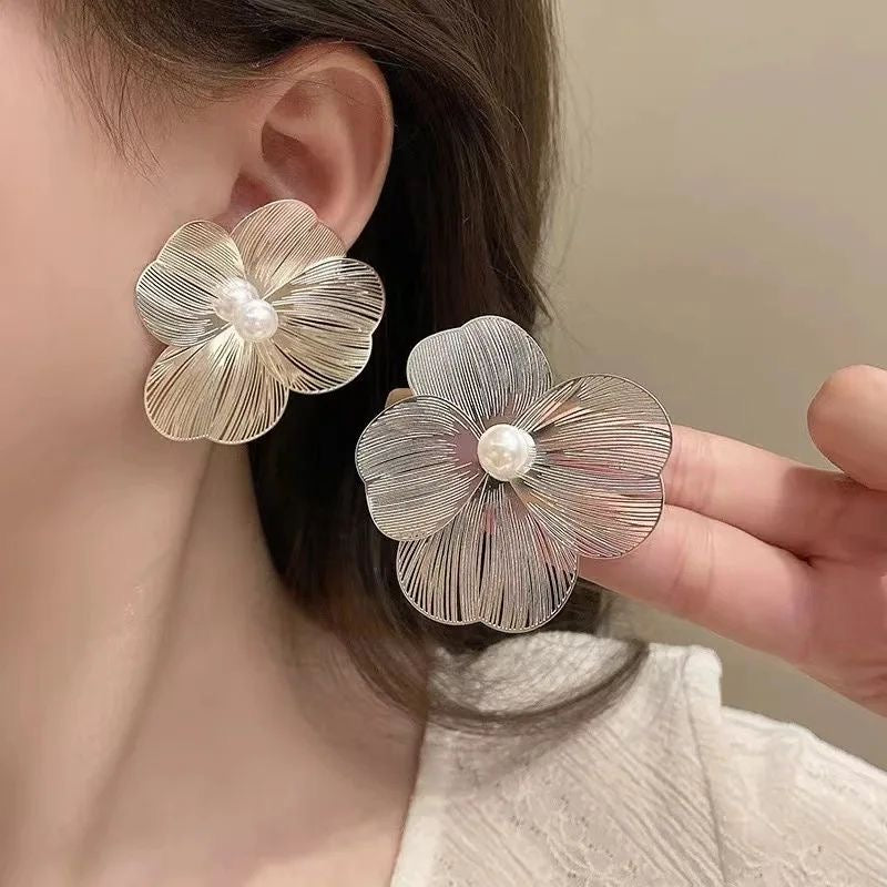 Translucent Large Metal Flower Earrings