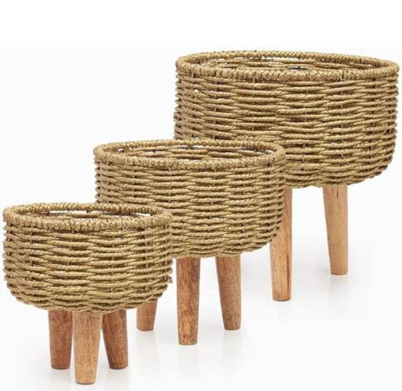 Natural Bamboo Wicker Planters - Set of 3