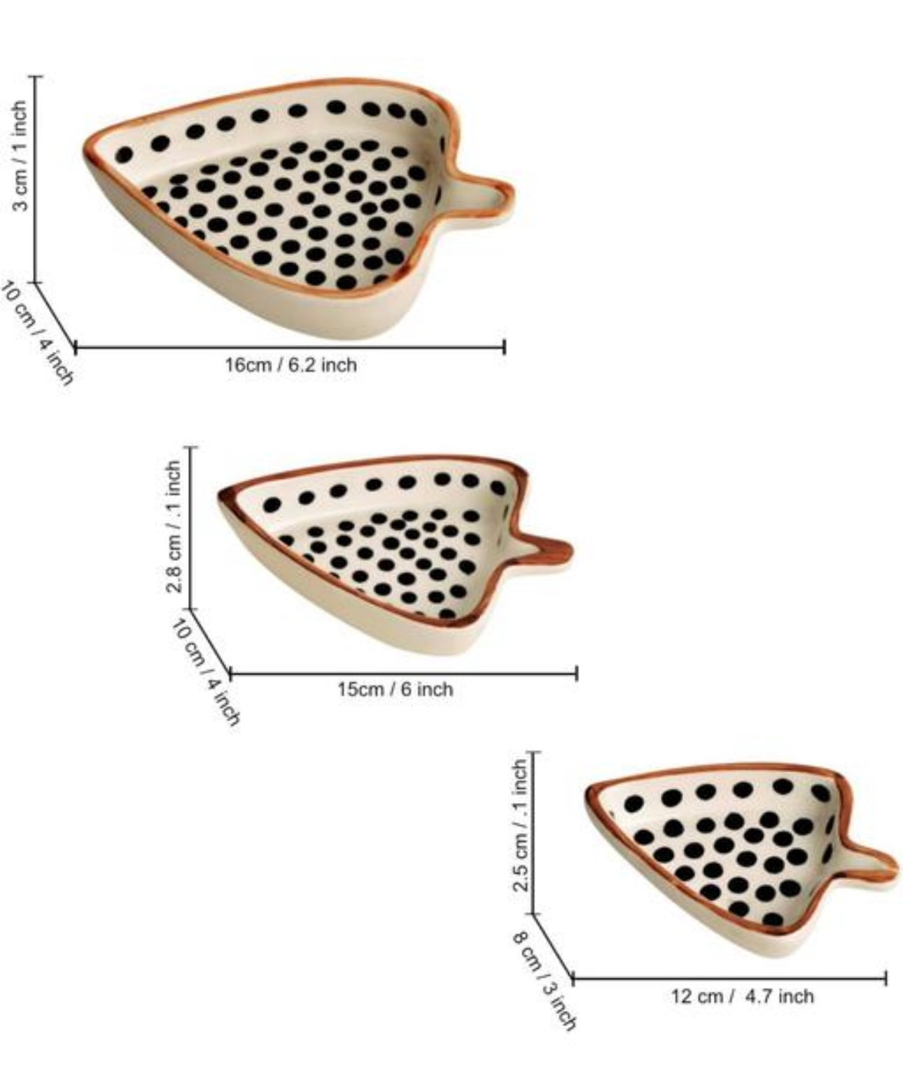 Ceramic Leaf Shaped Dots Print Serving Trays - Set of 3