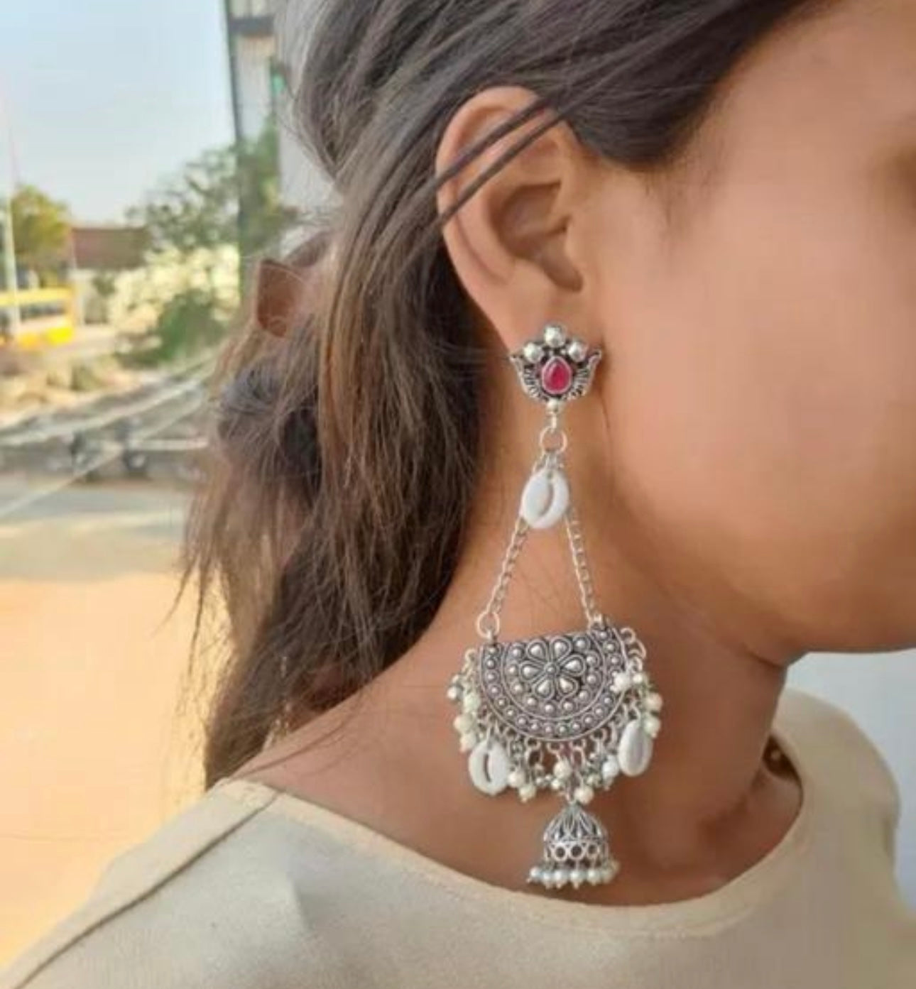Boho Large Drop Statement Oxidised Earrings