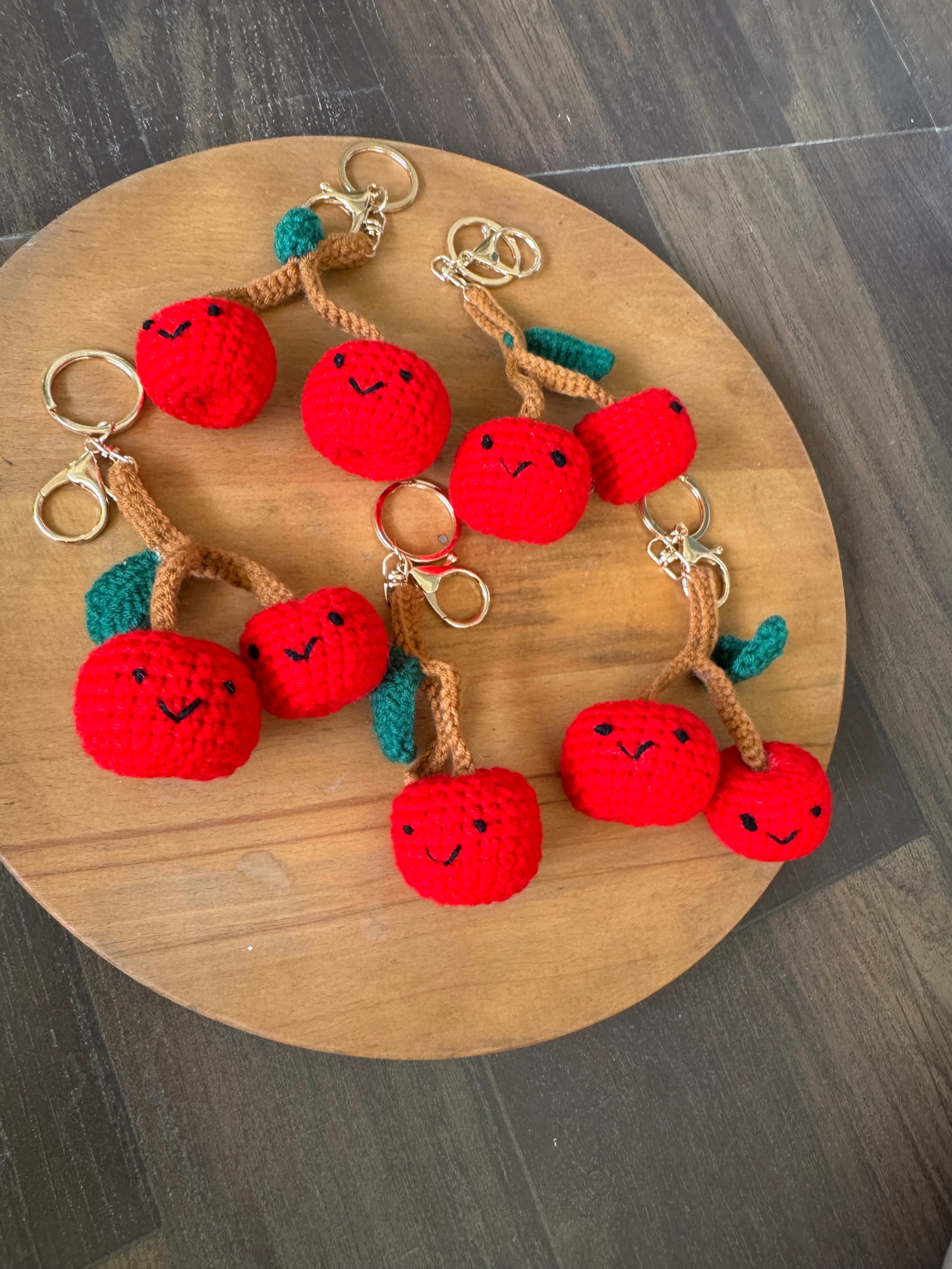Handmade Crochet Smiling Cherry Keychain