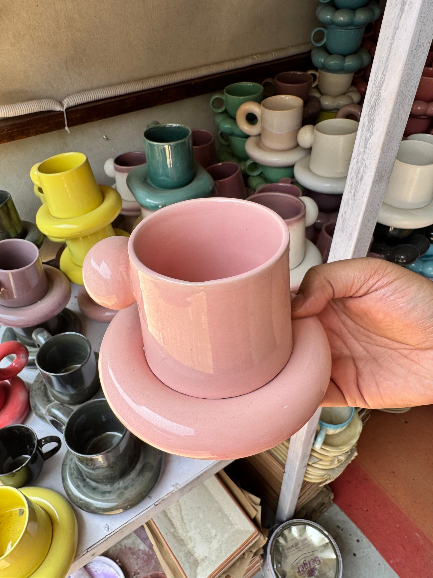 Chunky Ball Handle Mug & Saucer Set