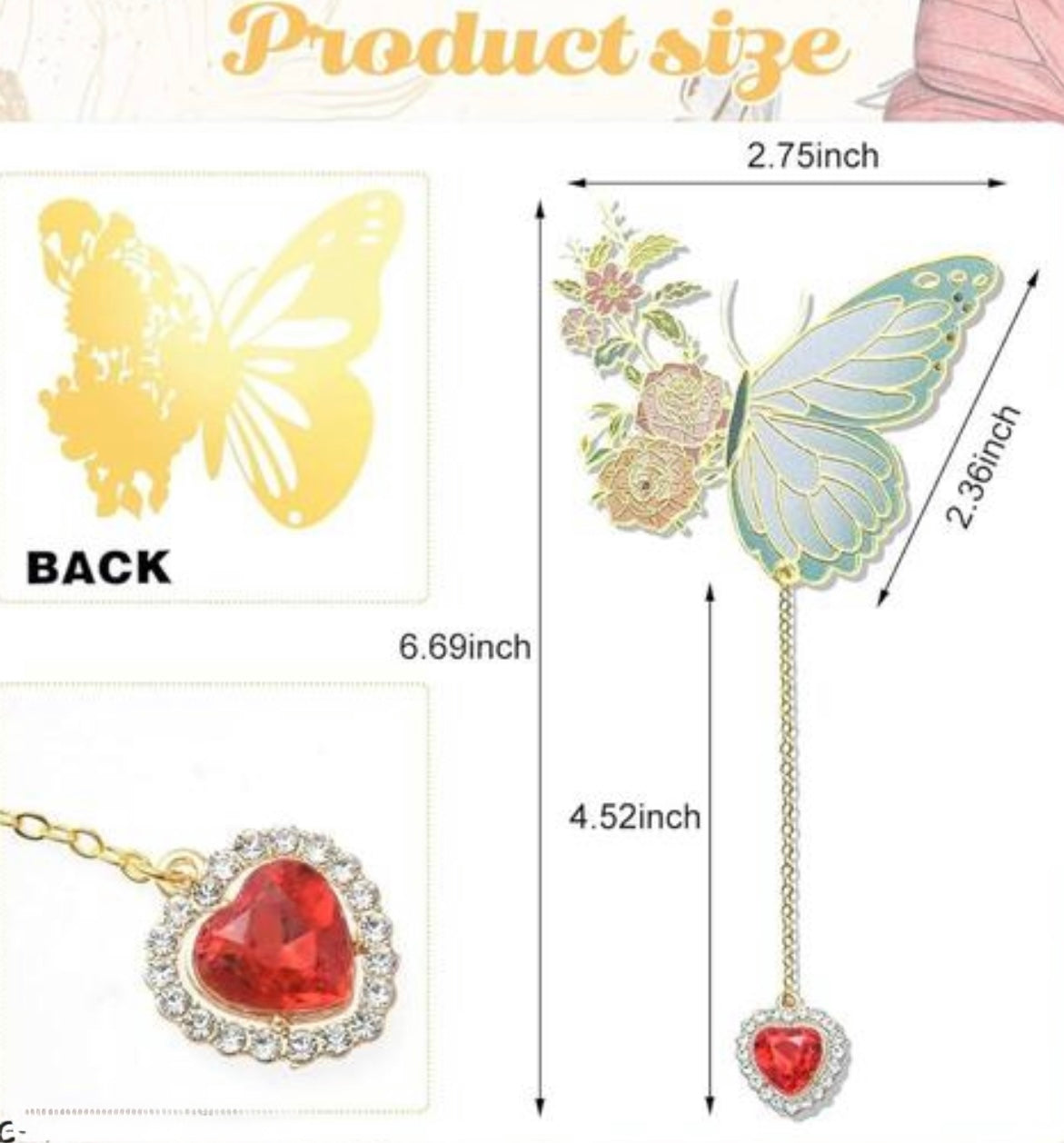 Pretty Gold Metal Butterfly Bookmark