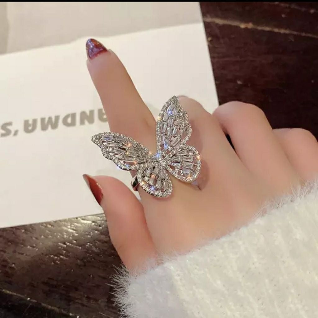 Sparkly Butterfly Statement AD Ring