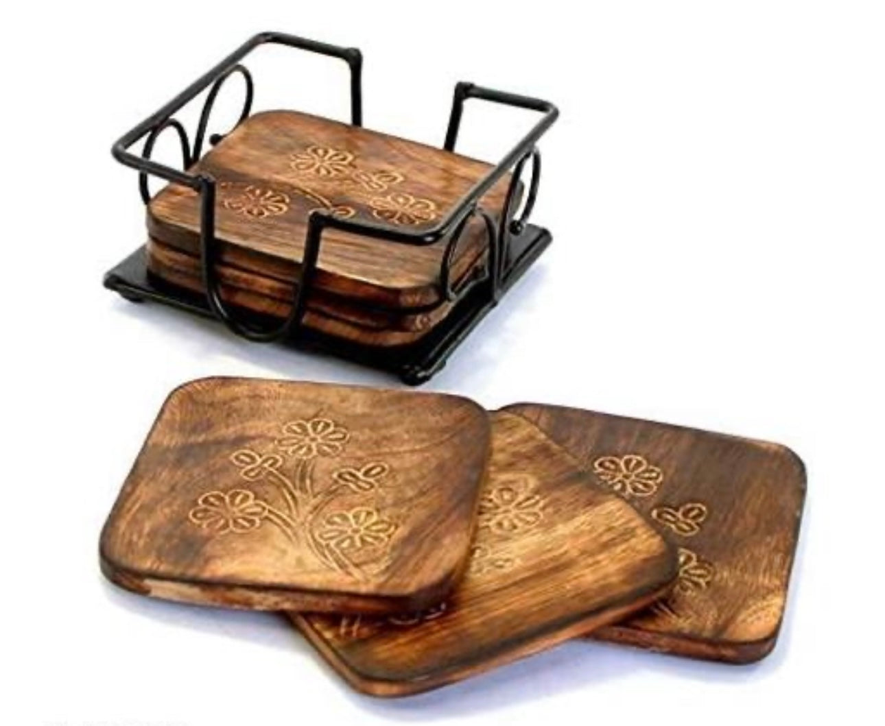 Natural Square Wooden Coasters with Stand