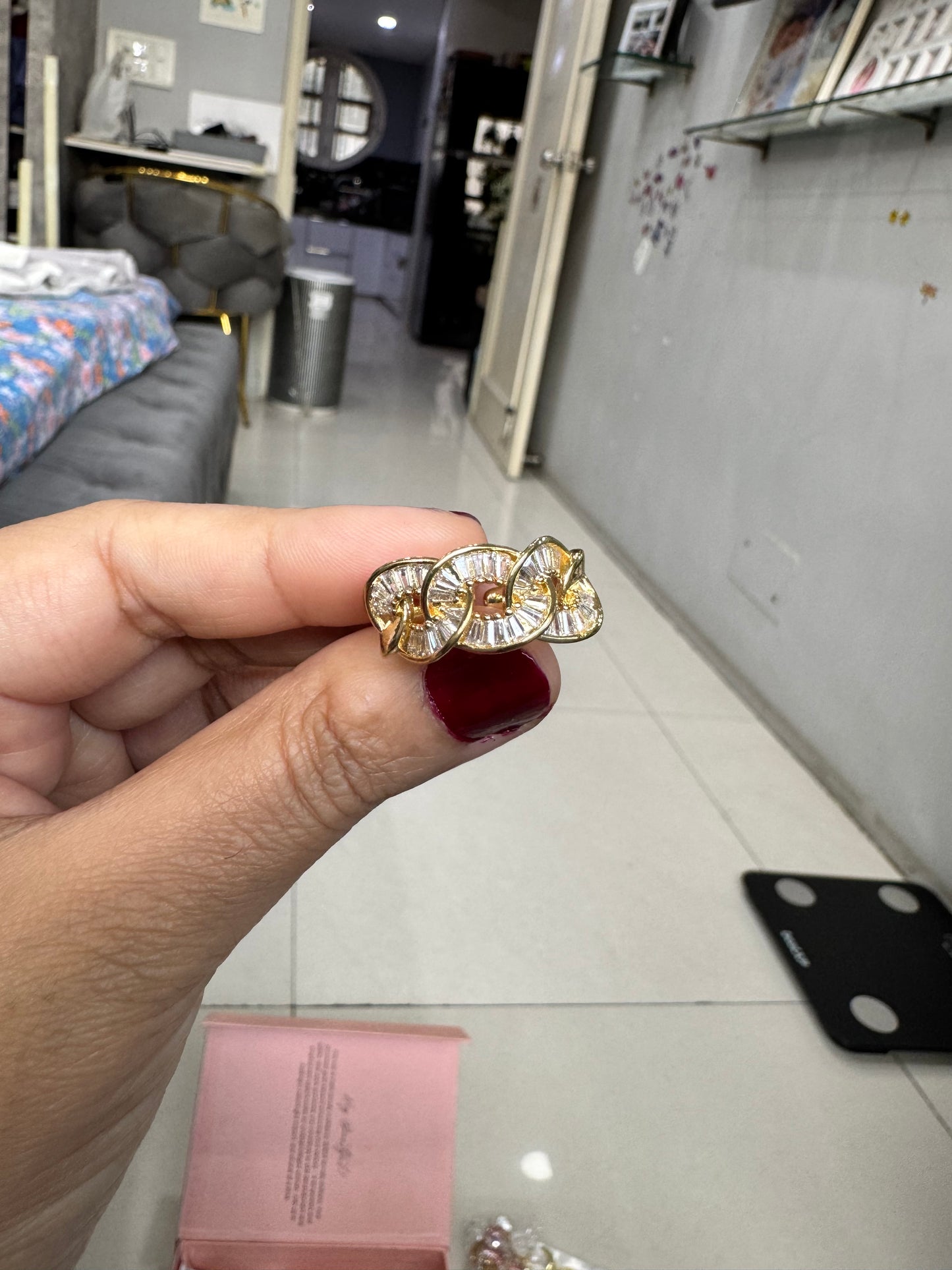 Elegant Cuban Rhinestones Chain Link Ring