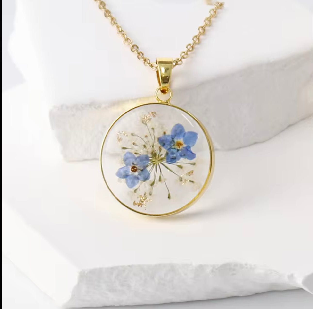 Pendant with Real Forget me not Flowers