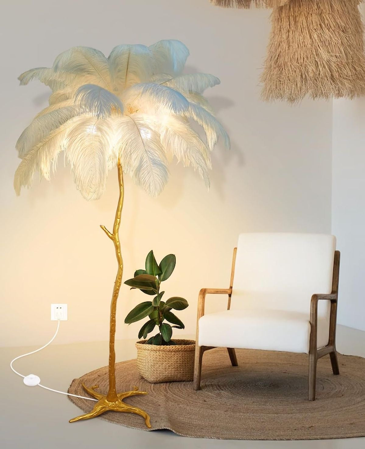 Decorative Ostrich Feather Floor Lamp with Branch Stand