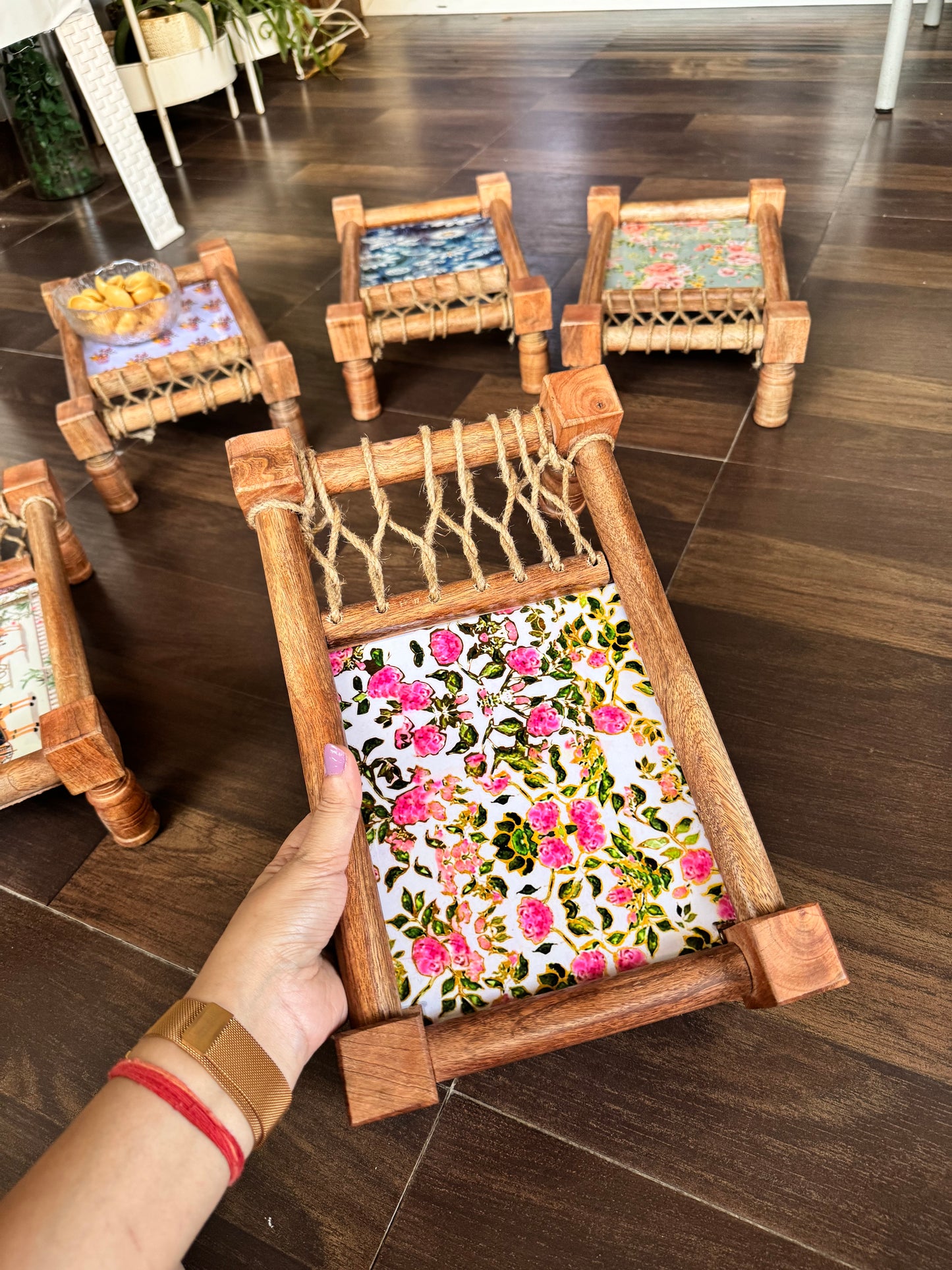Festive Fusion Print Wooden Khatiya/Cot Tray