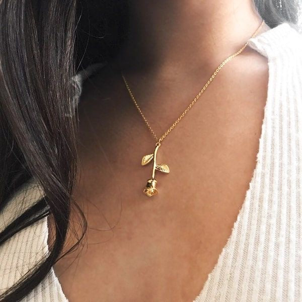 Gold Plated Minimalist Rose Necklace