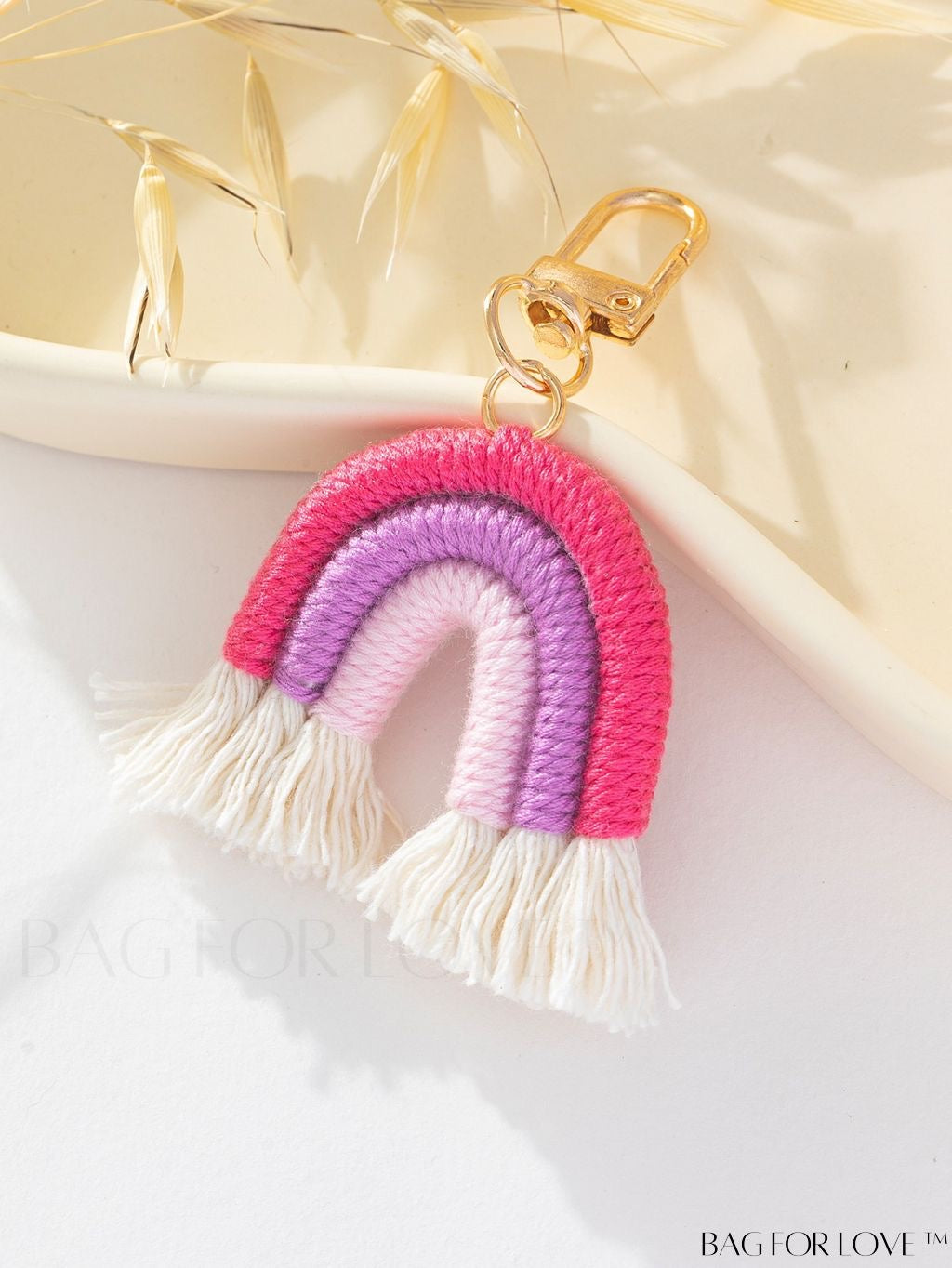 Handmade Macrame Pink Rainbow Keychain