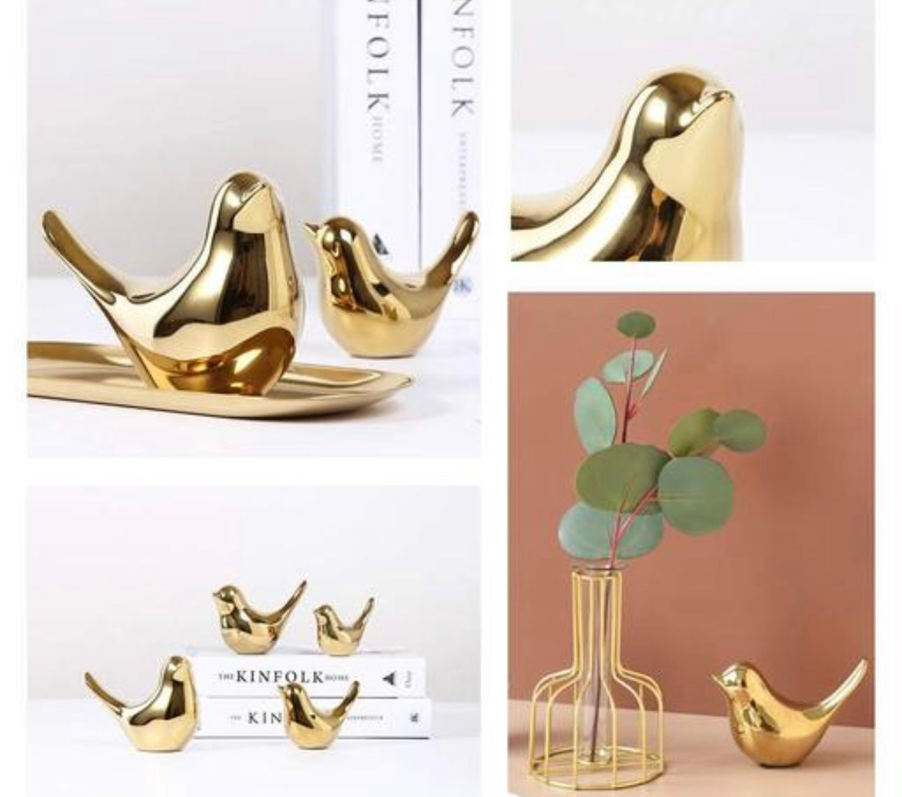 Decorative Ceramic Gold Sparrows - Set of 2