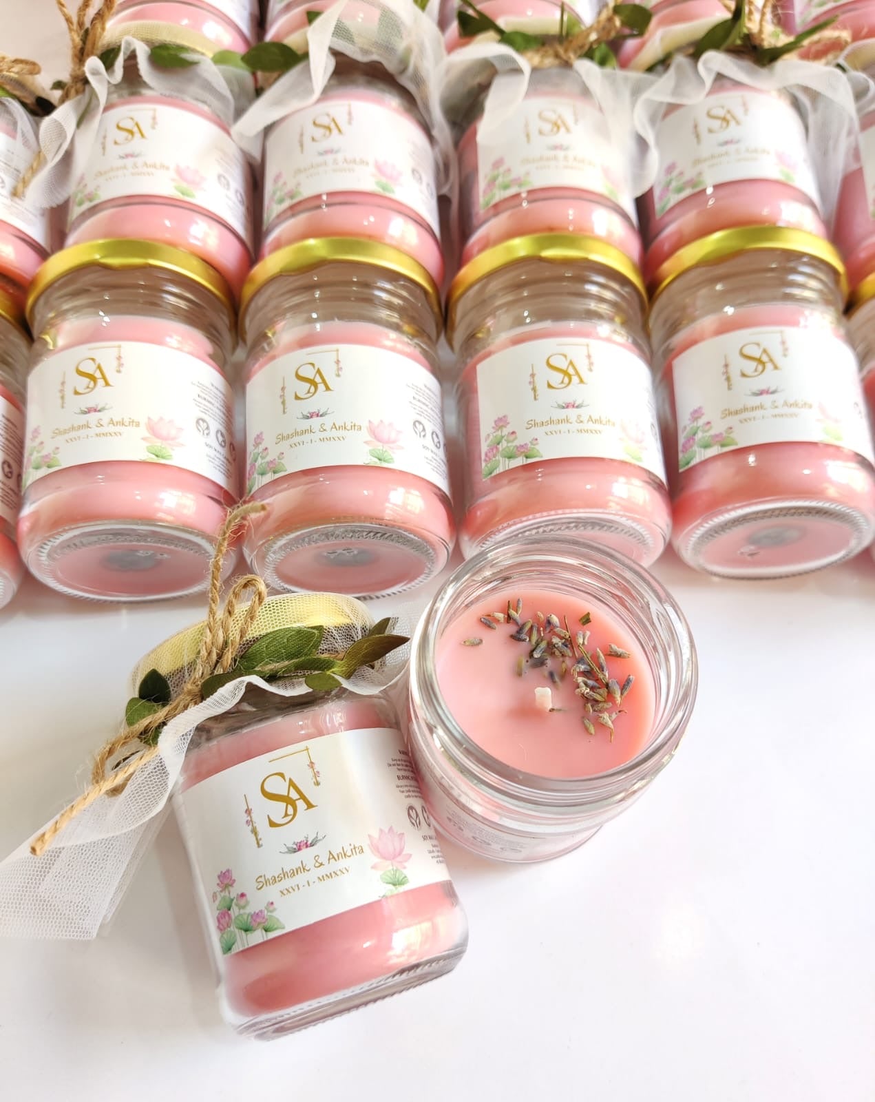 Votive Jar Candles for Return Gifts/Favours with Packaging & Personalised Tags