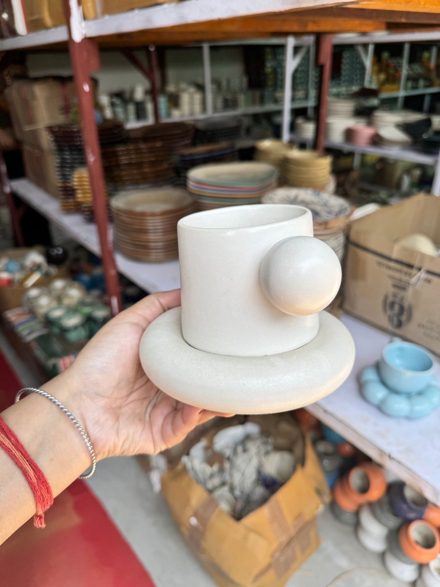 Chunky Ball Handle Mug & Saucer Set