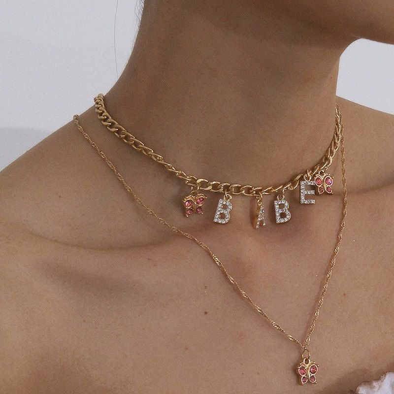 Exclusive Double-layer Butterfly BABE Letters Pendant