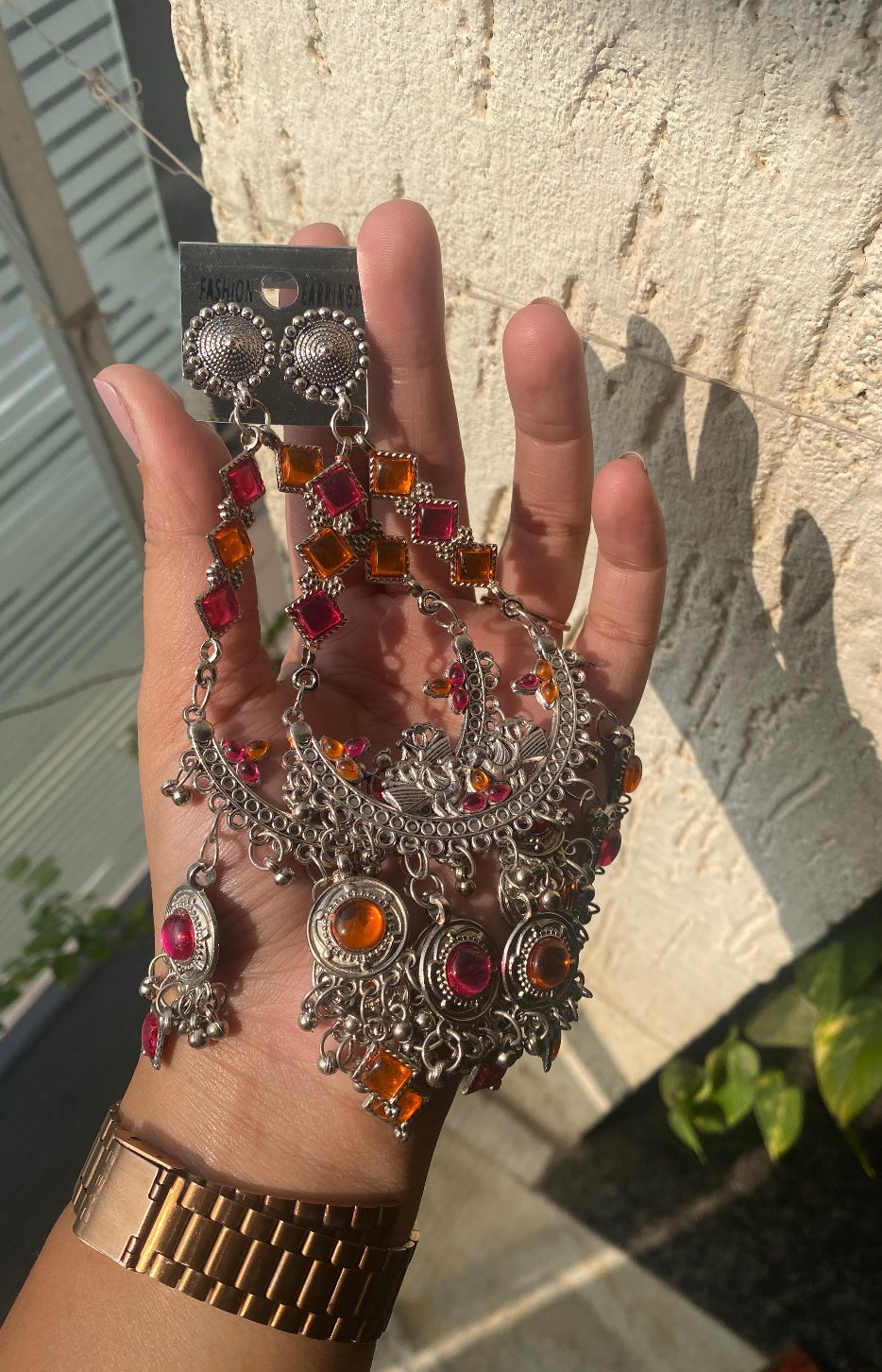Large Oxidised Boho Jhumka Earrings
