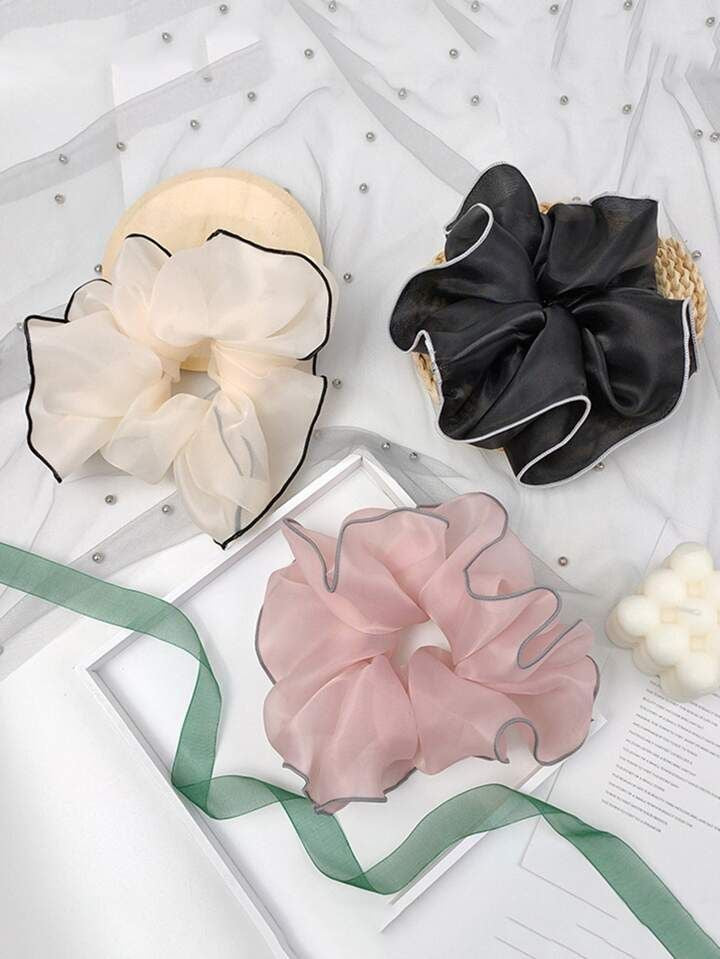 Elegant Pleated Lace Srunchies - Set of 2