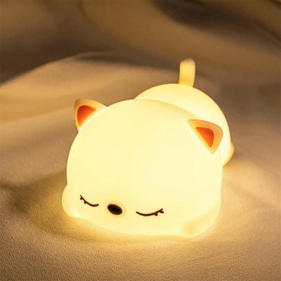 Adorable Sleeping Cat Silicon LED Night Light - Rechargeable