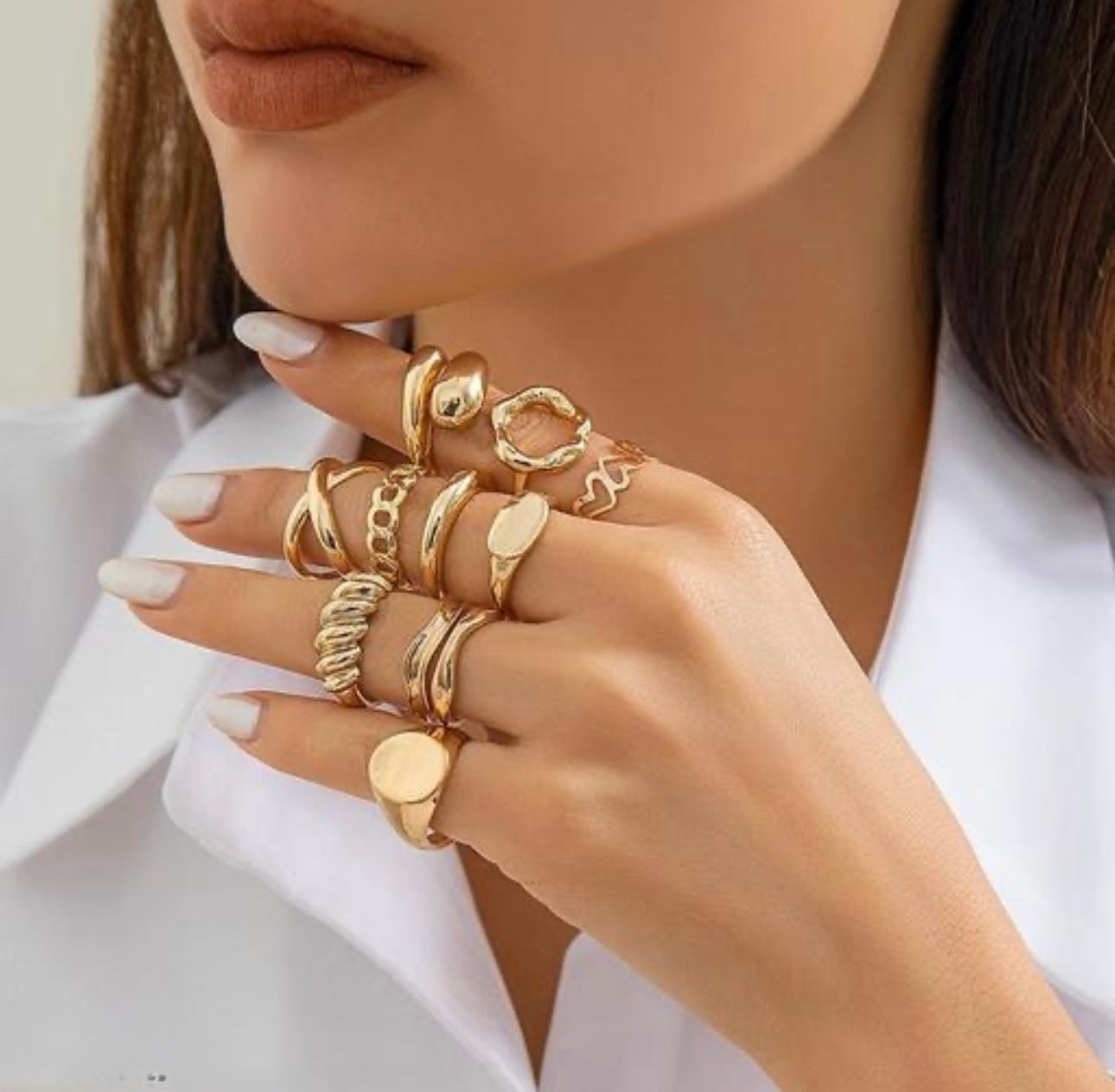 Trendy Irregular Adjustable Rings - Set of 10