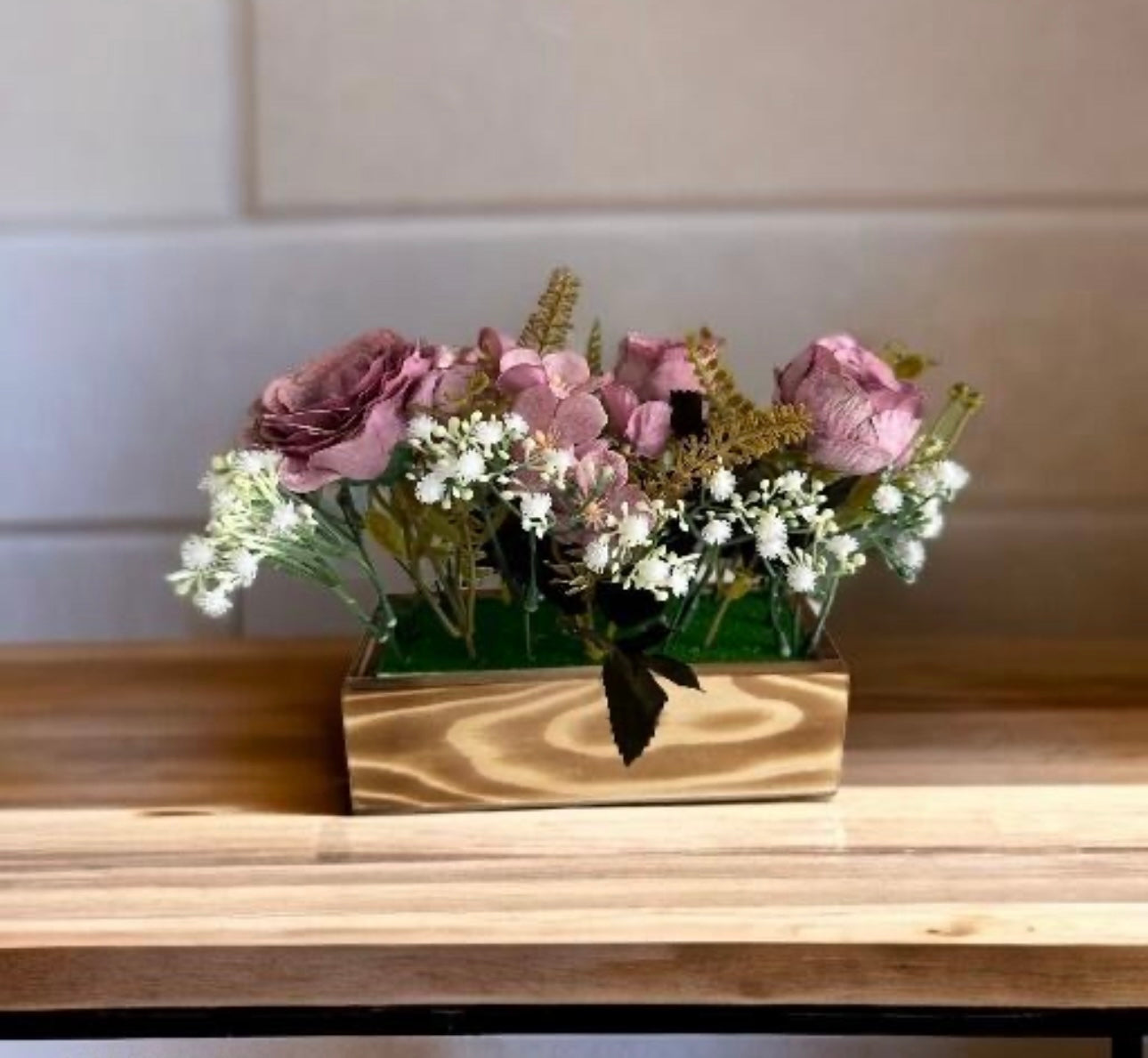 Artificial Flowers with Wooden Vase