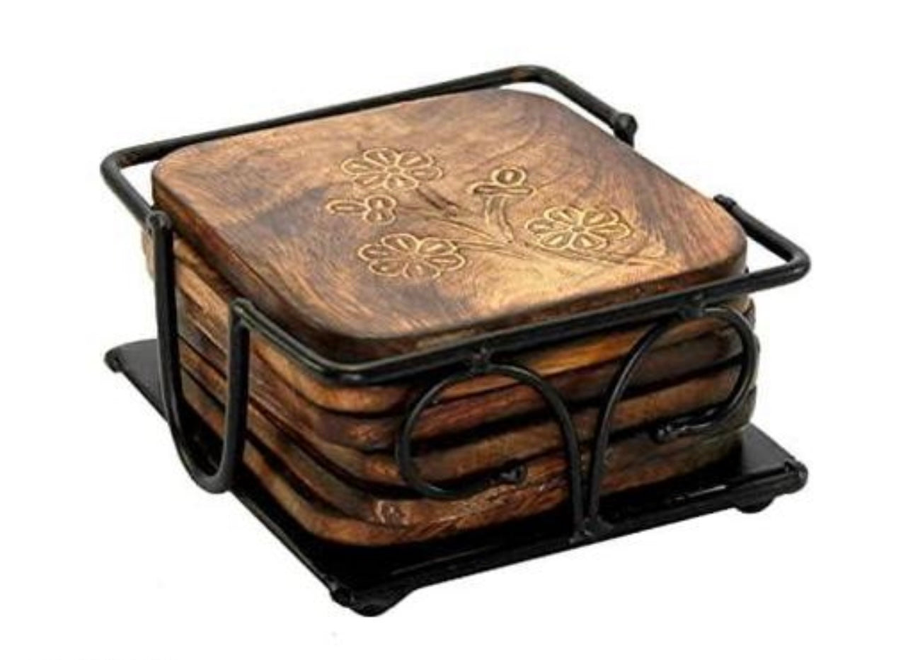 Natural Square Wooden Coasters with Stand