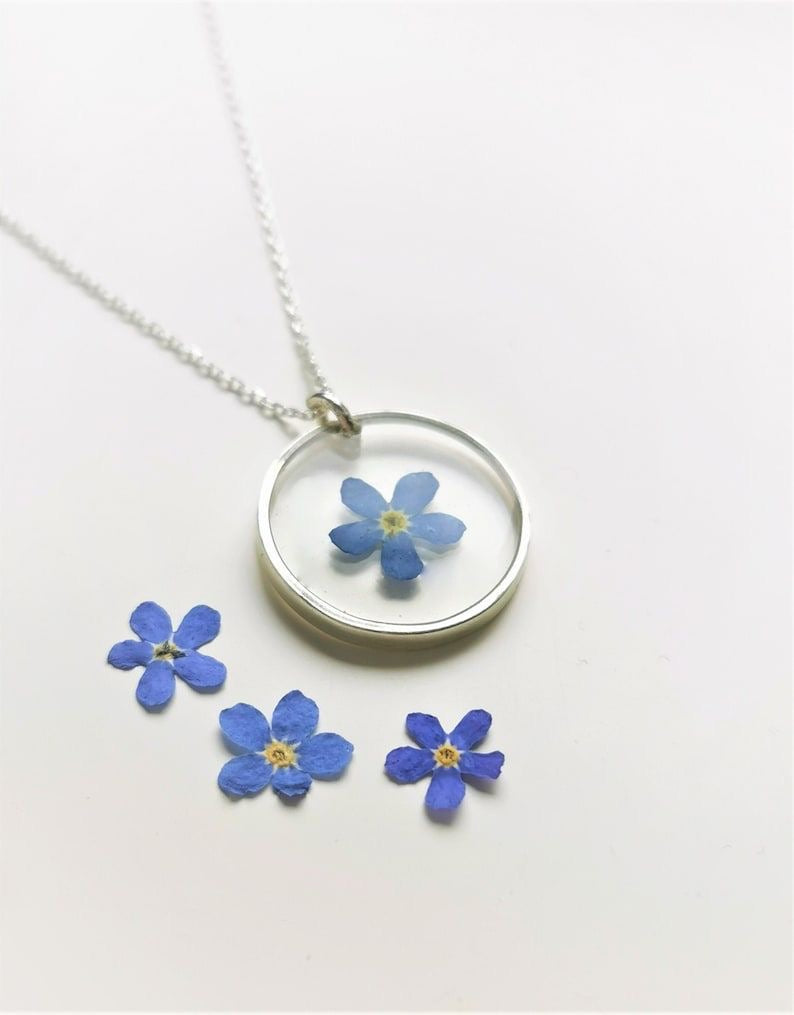Petite Pendant with Real Forget-Me-Not Flower