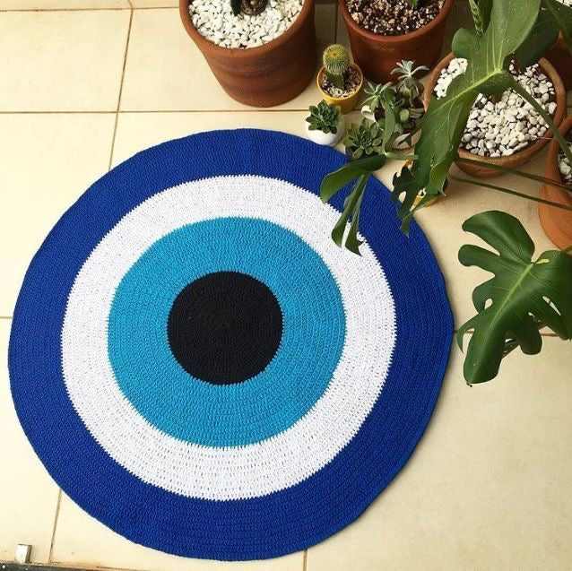 Hand Braided Round Evil Eye Floor/Table/Desk Mat