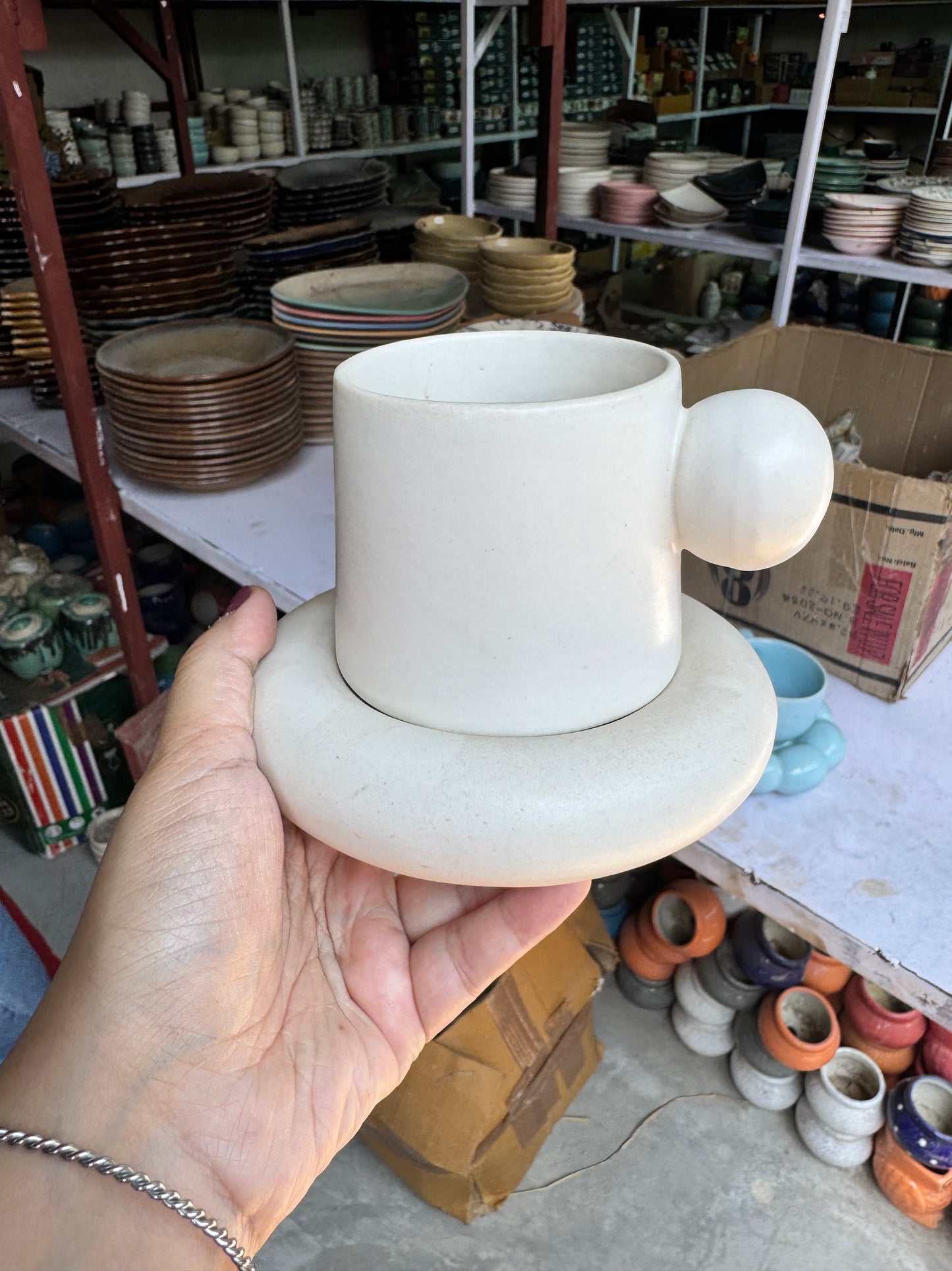 Chunky Ball Handle Mug & Saucer Set