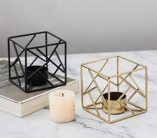 Geometrical Gold & Black Candle Holders - Set of 2