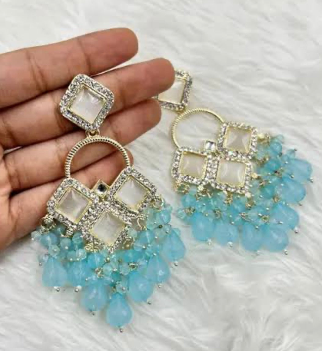 Crystal & Monalisa Stone Kundan Earrings
