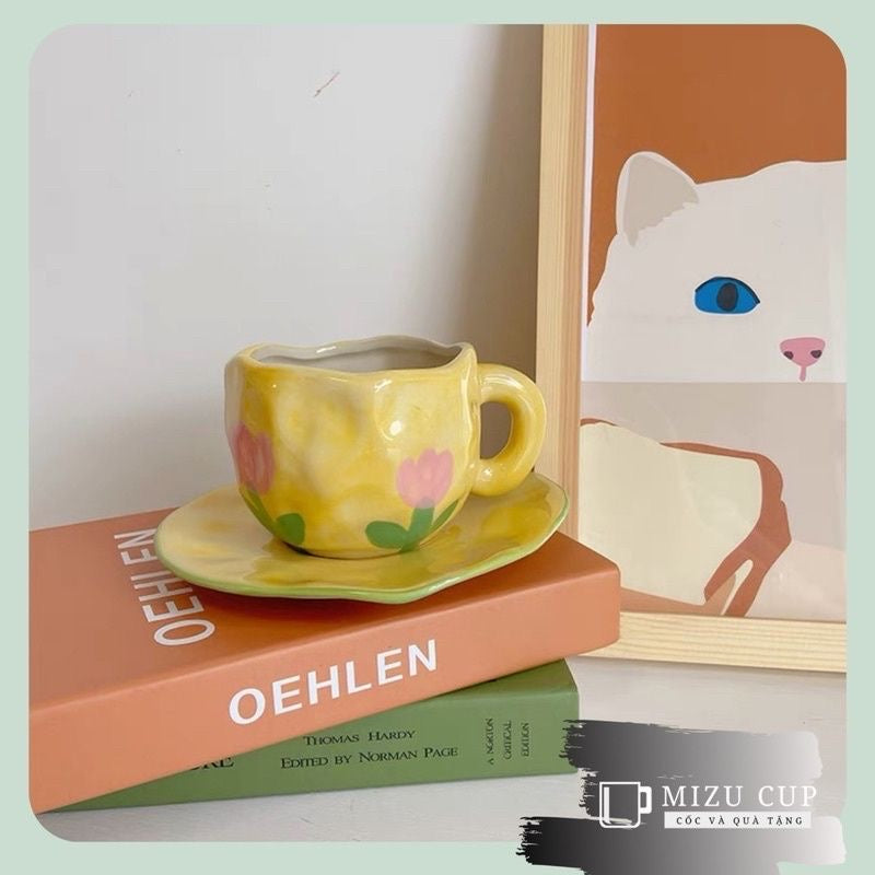 Yellow & Pink Tulip Flowers Mug & Saucer Set