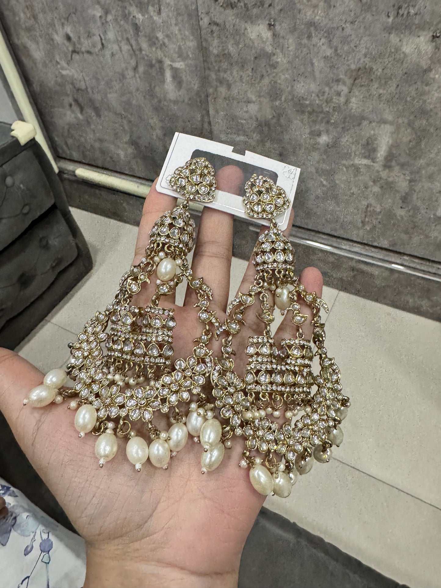 Large Kundan Pearl Danglers Earrings