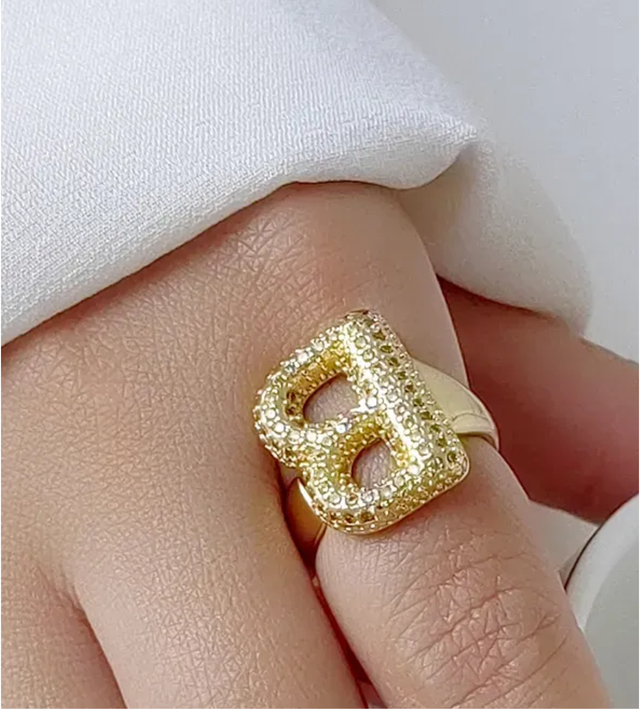 Chunky Adjustable Bubble Alphabet / Initials / Letter Ring with Zircon Stones