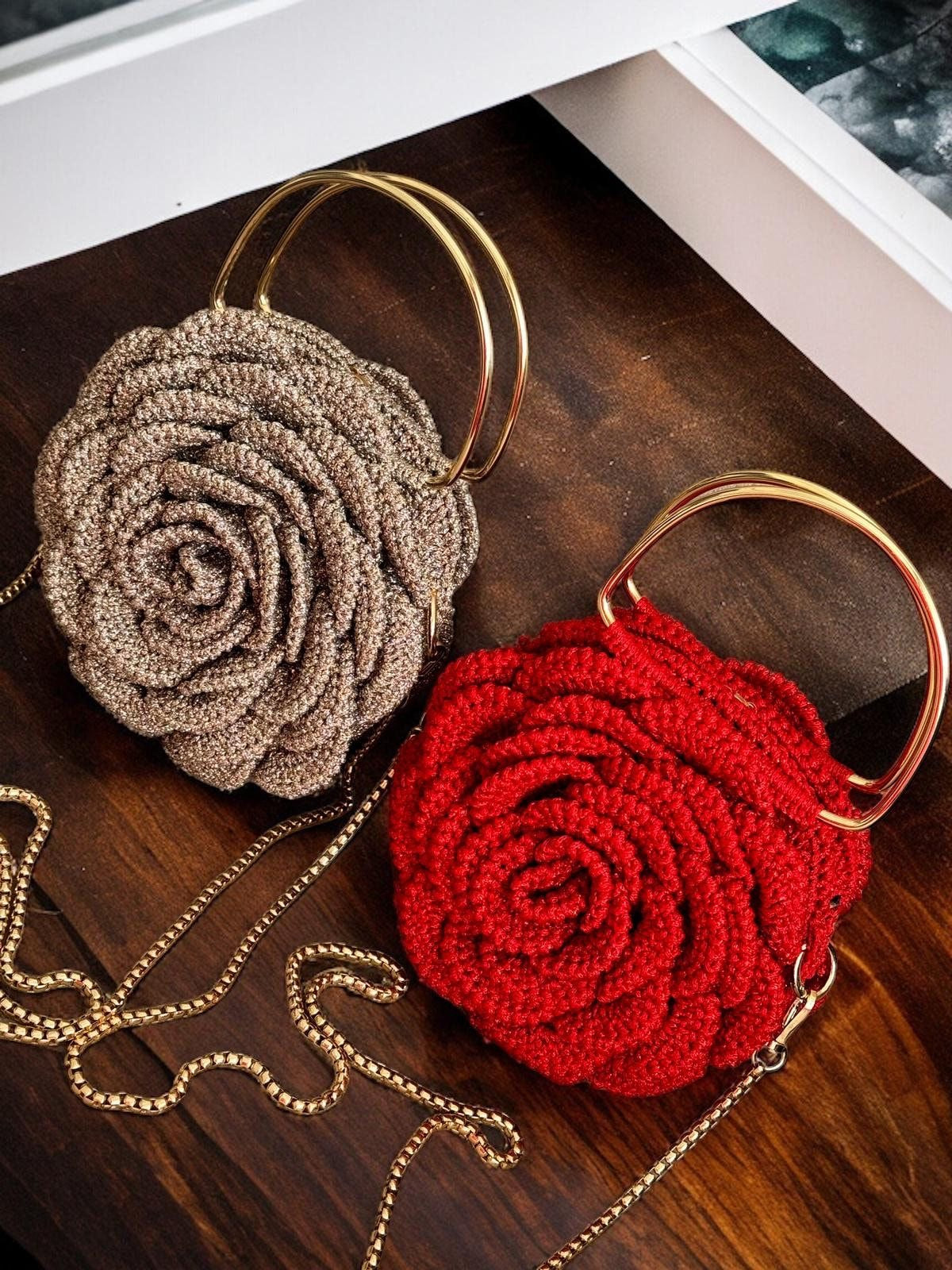 Exquisite Rose Shape Handmade Crochet Bag