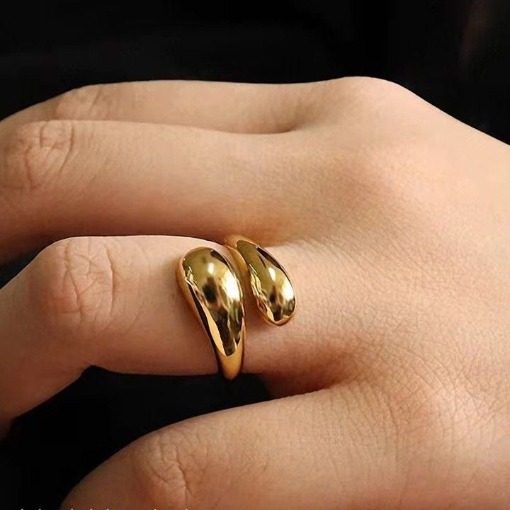 Gold Plated Chunky Hug Shape Drop Ring