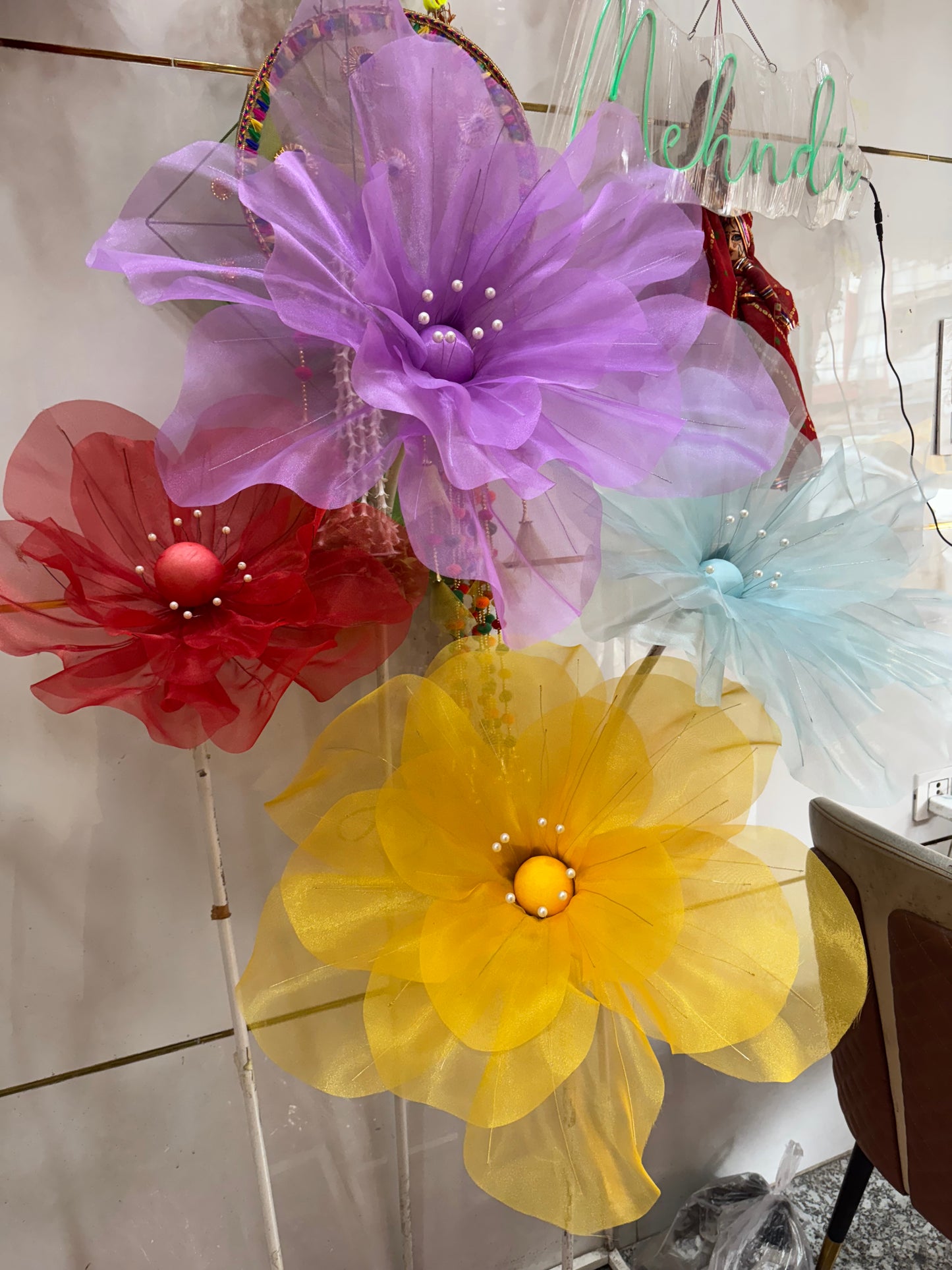 Organza Fabric Flowers (without Stand)