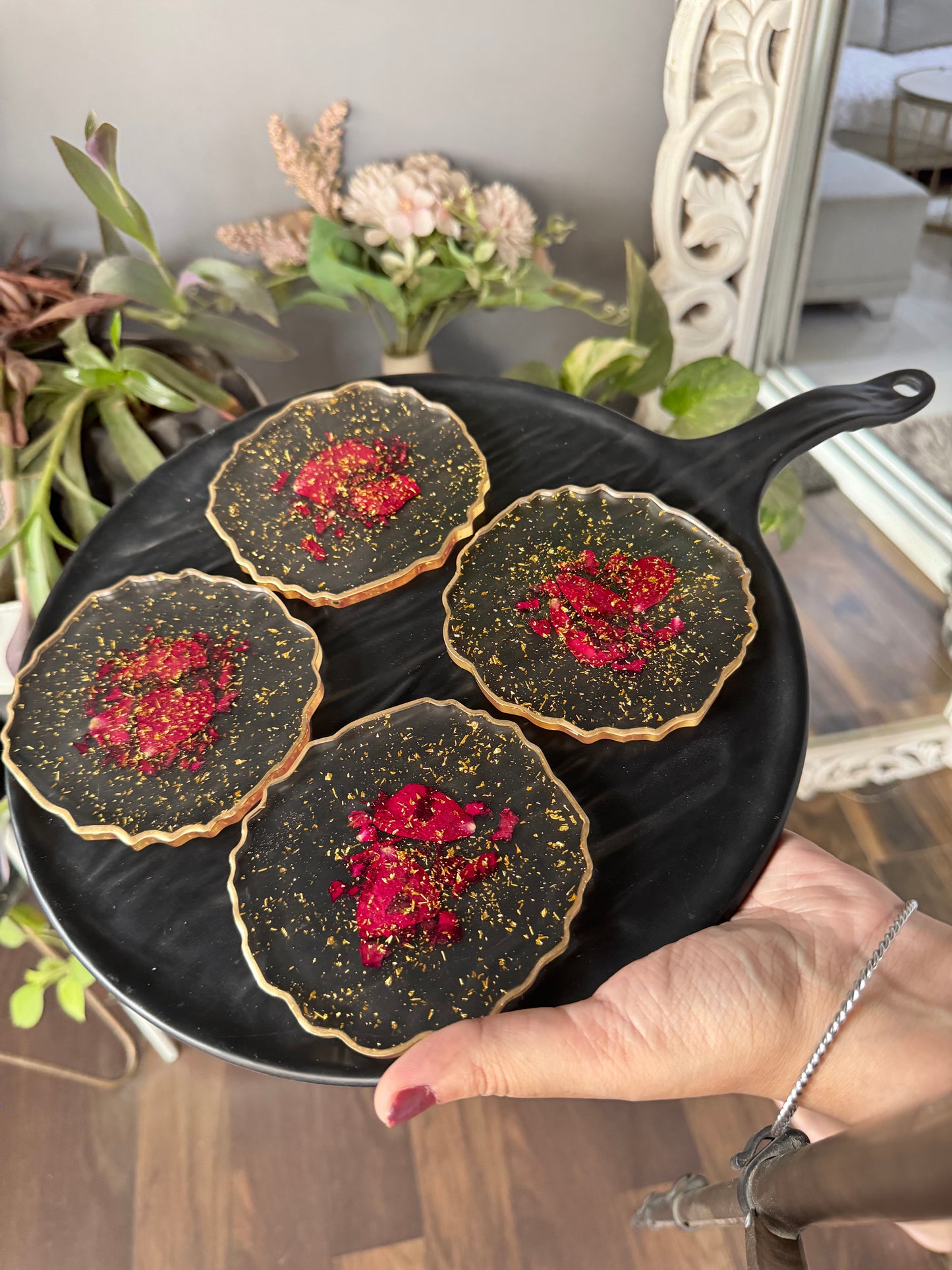 Coasters with Real Rose Petals