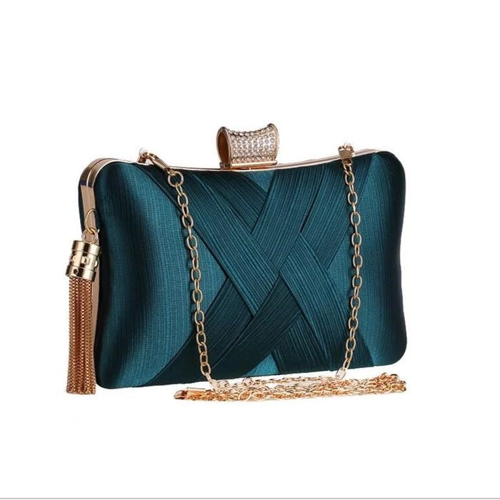 Elegant Turquoise Evening Wristlet Party Clutch Bag with Tassels