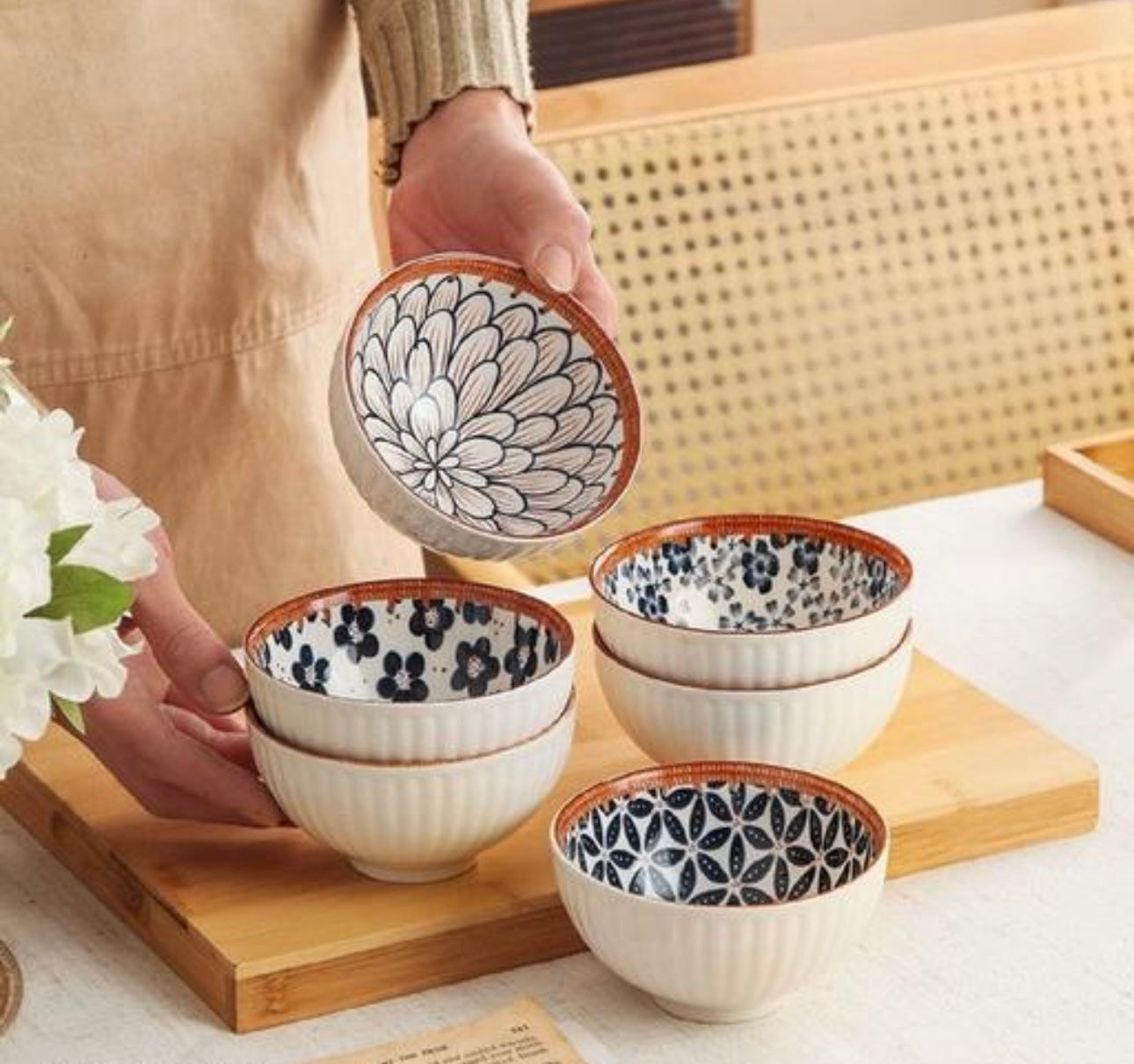 Abstract Print Ceramic Bowls Set
