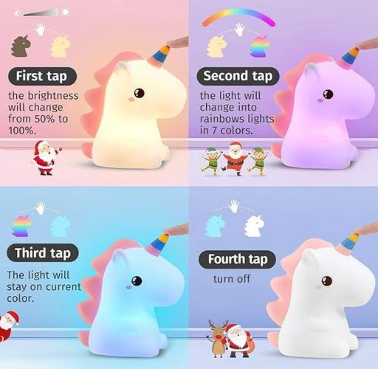 Cute Unicorn Silicon LED Night Light - Rechargeable