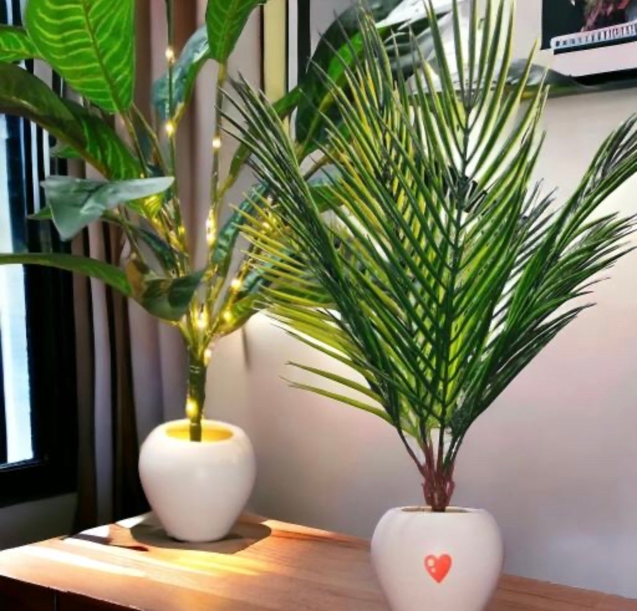 Large Natural Looking Areca Palm with Pot & Light - Set of 2