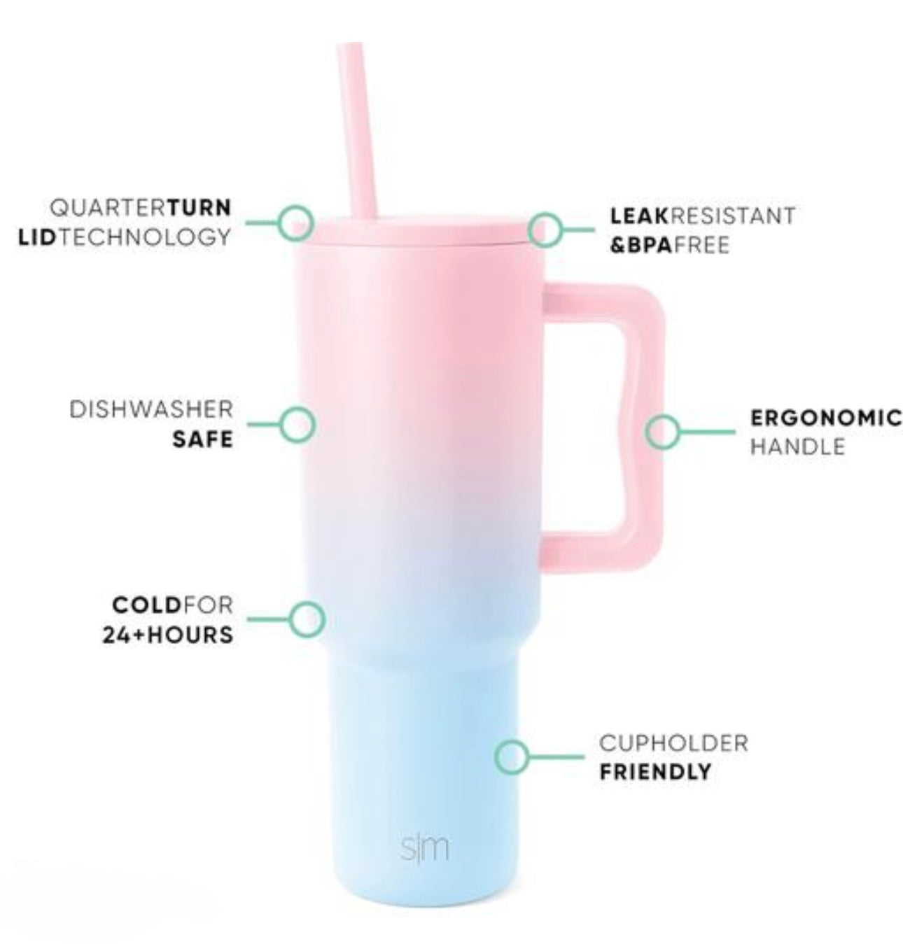 Stanley Mug Imitation Tumbler with Straw & Lid (Pink & Blue)
