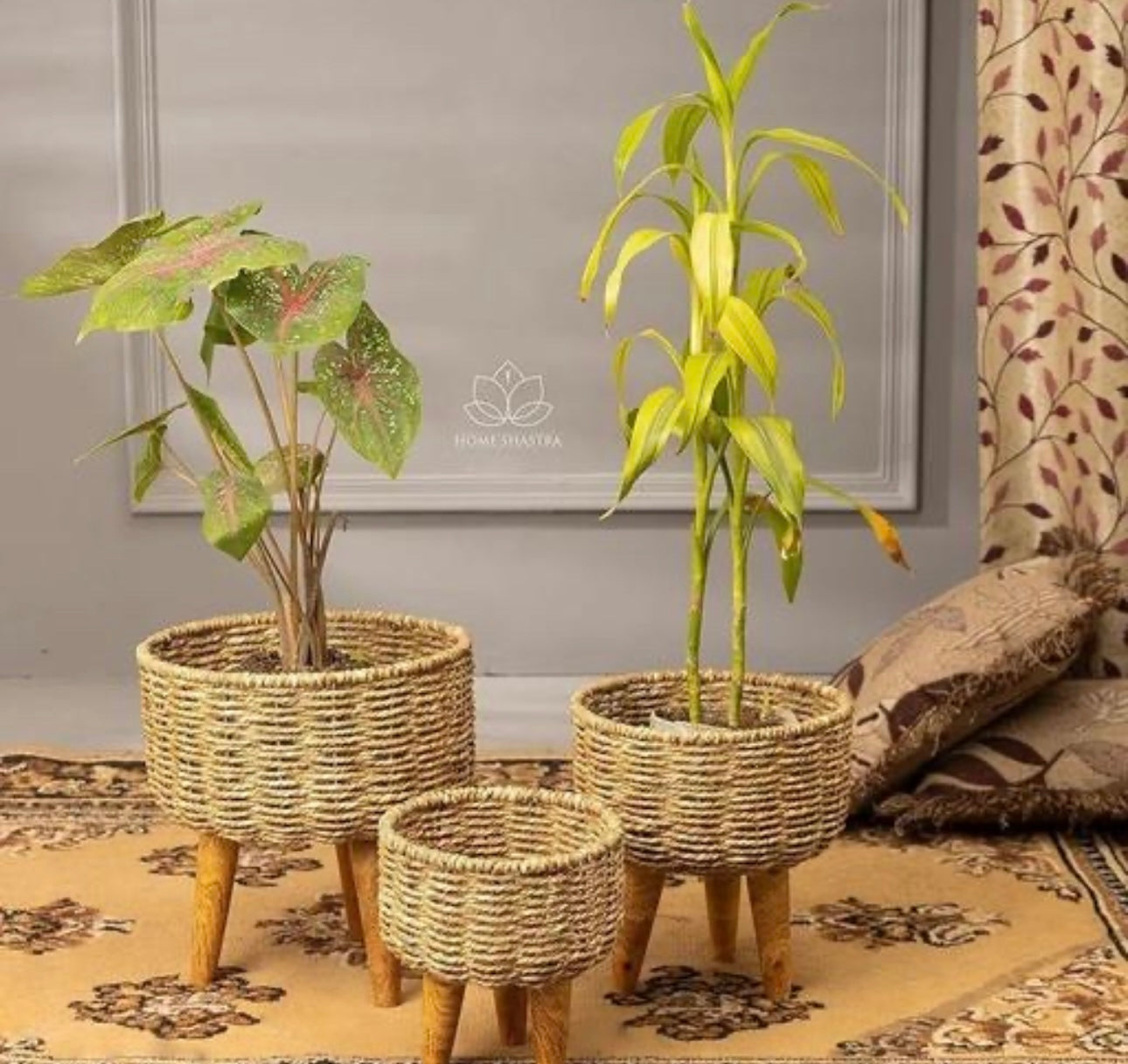 Natural Bamboo Wicker Planters - Set of 3