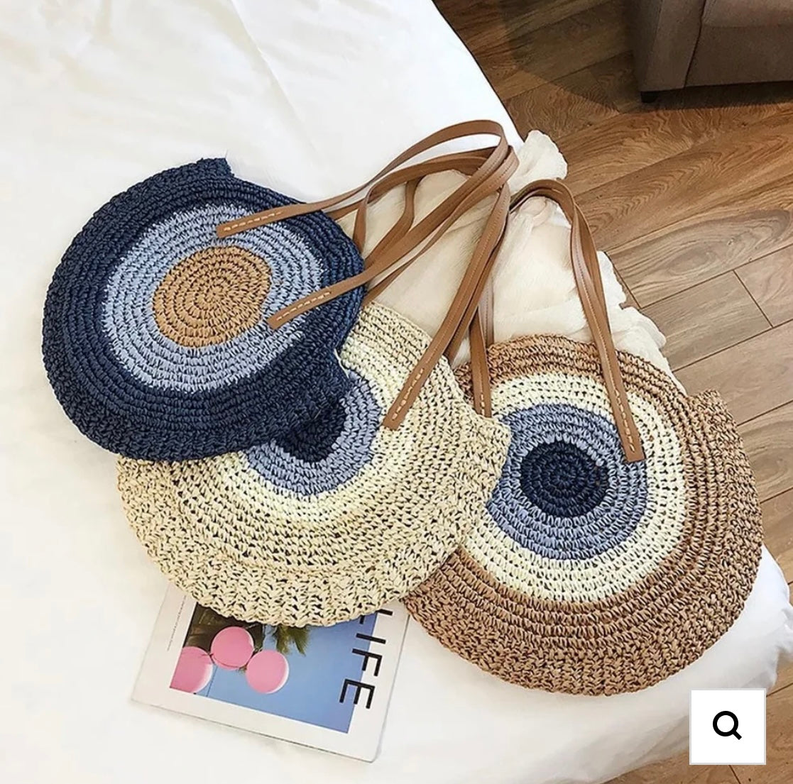 Evil Eye Round Straw Shoulder Bag