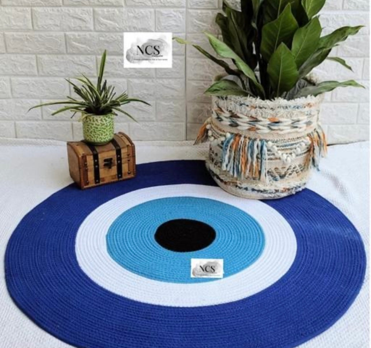 Hand Braided Round Evil Eye Floor/Table/Desk Mat