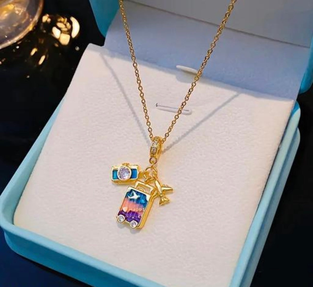 Exclusive Suitcase Airplane Travel Style Vacation Pendant/Neckpiece